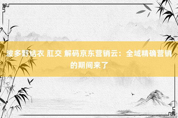波多野结衣 肛交 解码京东营销云：全域精确营销的期间来了